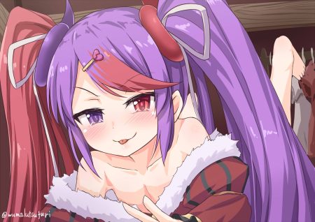 barefoot blush flat chest loli long hair no bra princess connect! purple eyes signed tamaizumi misaki twintails umarutsufuri waifu2x