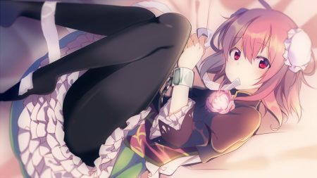 blush flowers fujishiro emyu ibaraki kasen pantyhose pink hair red eyes rose shackles short hair skirt touhou