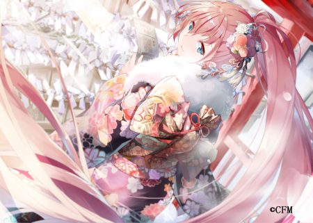aqua eyes daidou (demitasse) japanese clothes kimono long hair megurine luka pink hair vocaloid