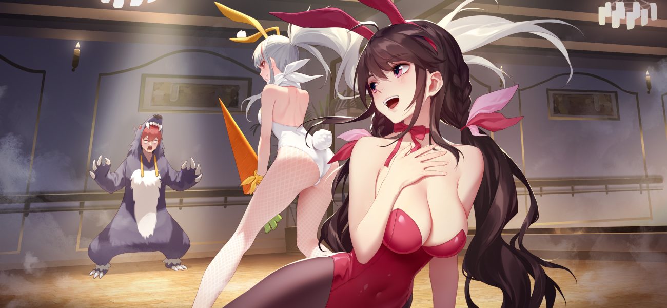 animal ears ass braids brown hair bunny ears bunnygirl daye bie qia lian long hair male pantyhose pink eyes ponytail red eyes romantic saga of beauty & devil tail twintails white hair
