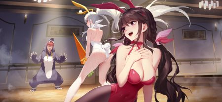 animal ears ass braids brown hair bunny ears bunnygirl daye bie qia lian long hair male pantyhose pink eyes ponytail red eyes romantic saga of beauty & devil tail twintails white hair