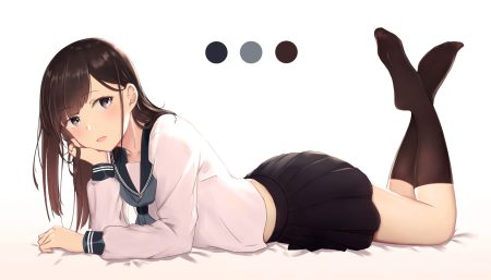 brown hair kneehighs long hair original school uniform skirt teataster