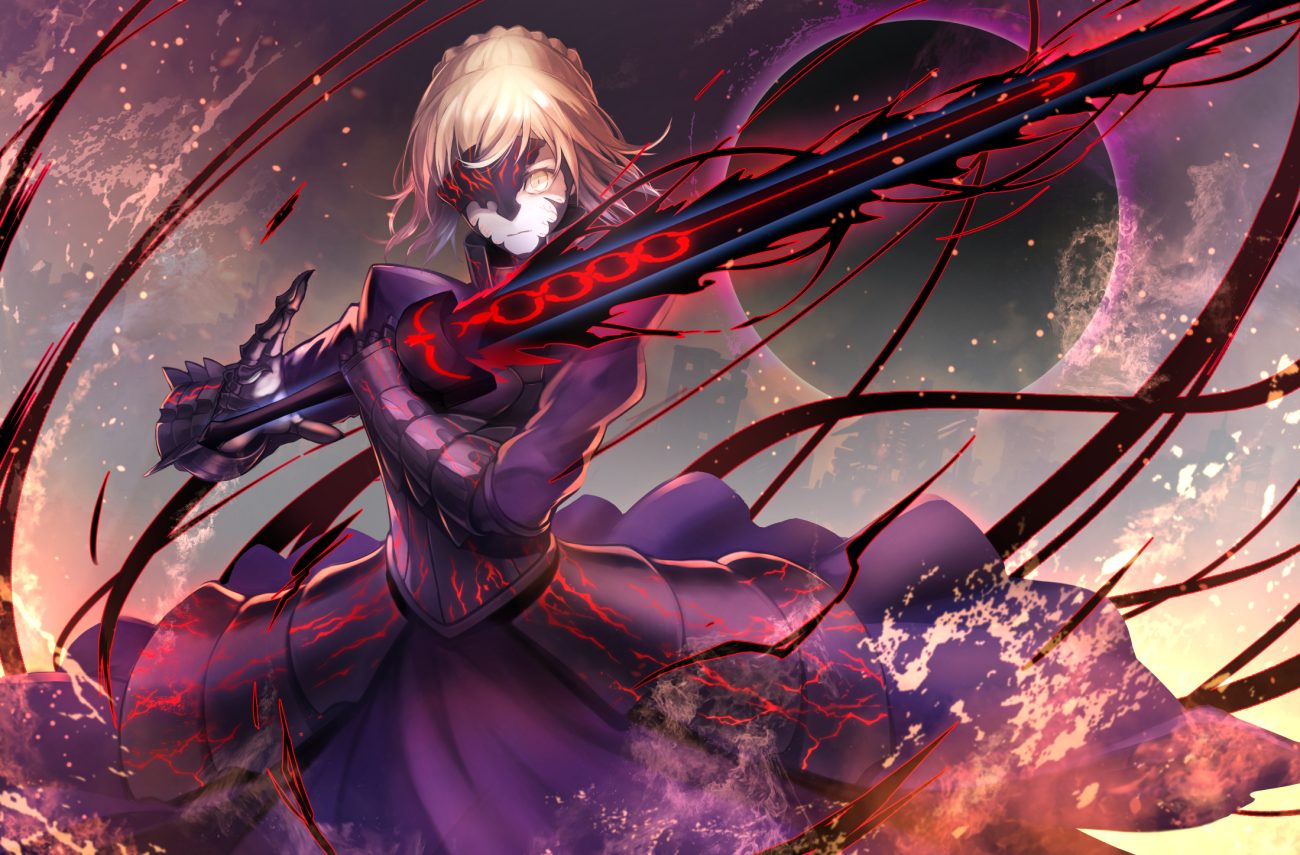 armor artoria pendragon (all) blonde hair dress fate/grand order fate (series) magic omoti saber saber alter short hair sword weapon yellow eyes