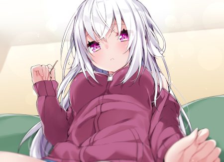 breasts kamioka shun'ya long hair original purple eyes shiori (kamioka shun'ya) white hair