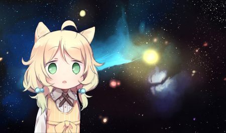 animal ears blonde hair bow catgirl green eyes idolmaster idolmaster cinderella girls loli okayparium short hair space stars twintails yusa kozue