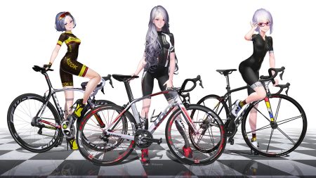 bicycle bike shorts glasses hitomi kazuya long hair original purple hair reflection short hair shorts skintight third-party edit waifu2x watermark