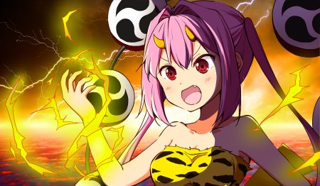 chikanoko close demon fang horns long hair magic pink hair ragho no erika red eyes tsugou makina