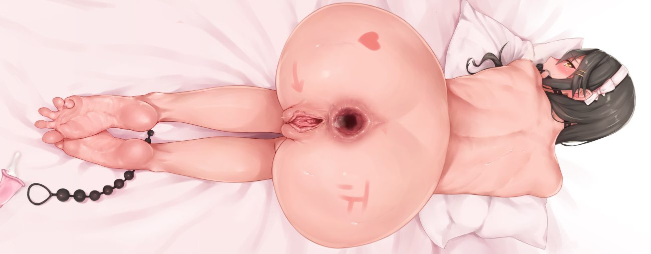 anthropomorphism anus ass barefoot blush bow cum gag haruna (kancolle) headband kantai collection laserflip long hair nude pussy tattoo uncensored yellow eyes