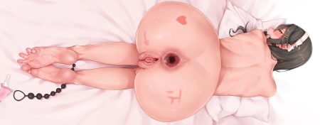 anthropomorphism anus ass barefoot blush bow cum gag haruna (kancolle) headband kantai collection laserflip long hair nude pussy tattoo uncensored yellow eyes