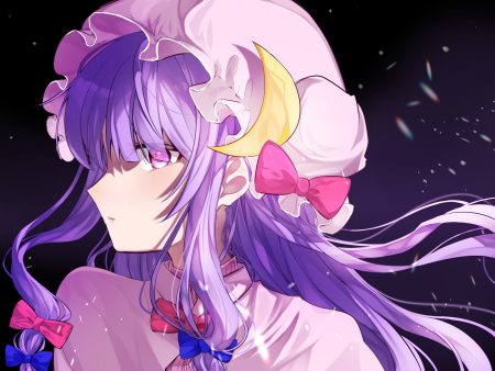 bow cha sakura close hat long hair patchouli knowledge purple eyes purple hair touhou
