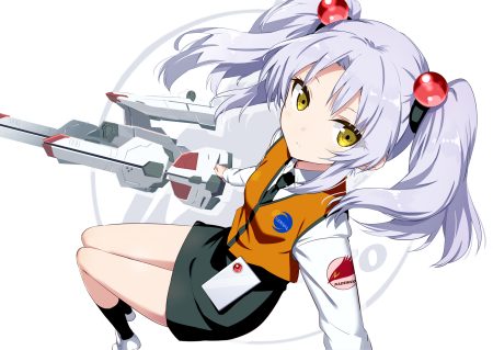 gotyou gray hair hoshino ruri kneehighs long hair martian successor nadesico skirt tie twintails uniform yellow eyes