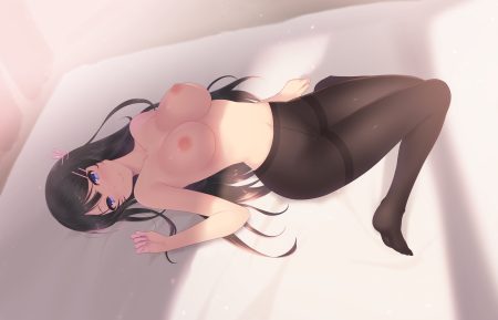 black hair blue eyes breasts cait long hair navel nipples pantyhose sakurajima mai seishun buta yarou topless