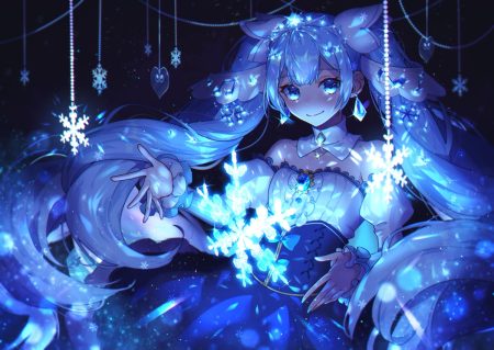 aqua eyes aqua hair blue dress hatsune miku long hair peta (snc7) polychromatic twintails vocaloid yuki miku