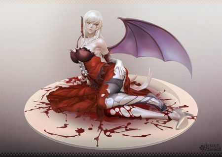 3d bakemonogatari blood dress fang gradient kissshot acerolaorion heartunderblade kizumonogatari leslyzerosix monogatari (series) oshino shinobu torn clothes vampire wings