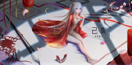 breasts chinese clothes cleavage gray hair hc jpeg artifacts long hair nopan original ponytail watermark