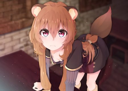 animal ears boots breasts brown hair long hair murata ryou no bra pink eyes raphtalia tail tate no yuusha no nariagari