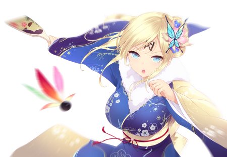 aqua eyes blonde hair boku wa tomodachi ga sukunai braids breasts cait japanese clothes kashiwazaki sena kimono sport white