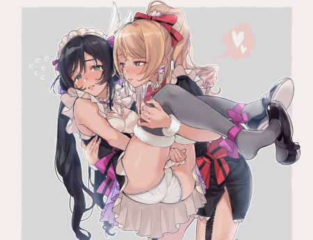 2girls ayase eri cropped love live! school idol project shoujo ai toujou nozomi zawawa (satoukibi1108)