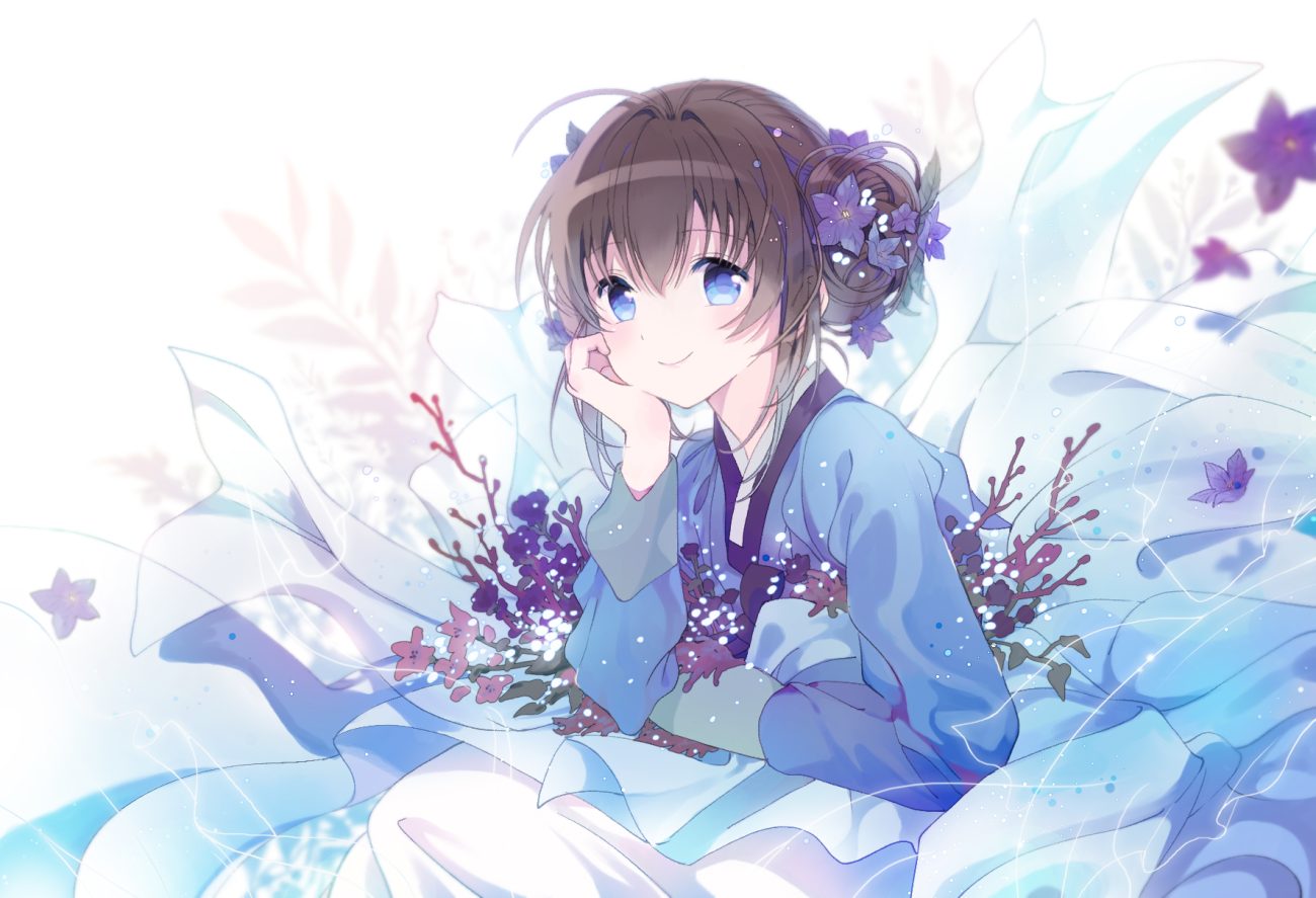 blue eyes brown hair flowers original rednian short hair