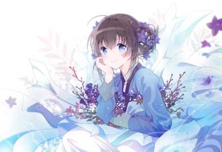 blue eyes brown hair flowers original rednian short hair