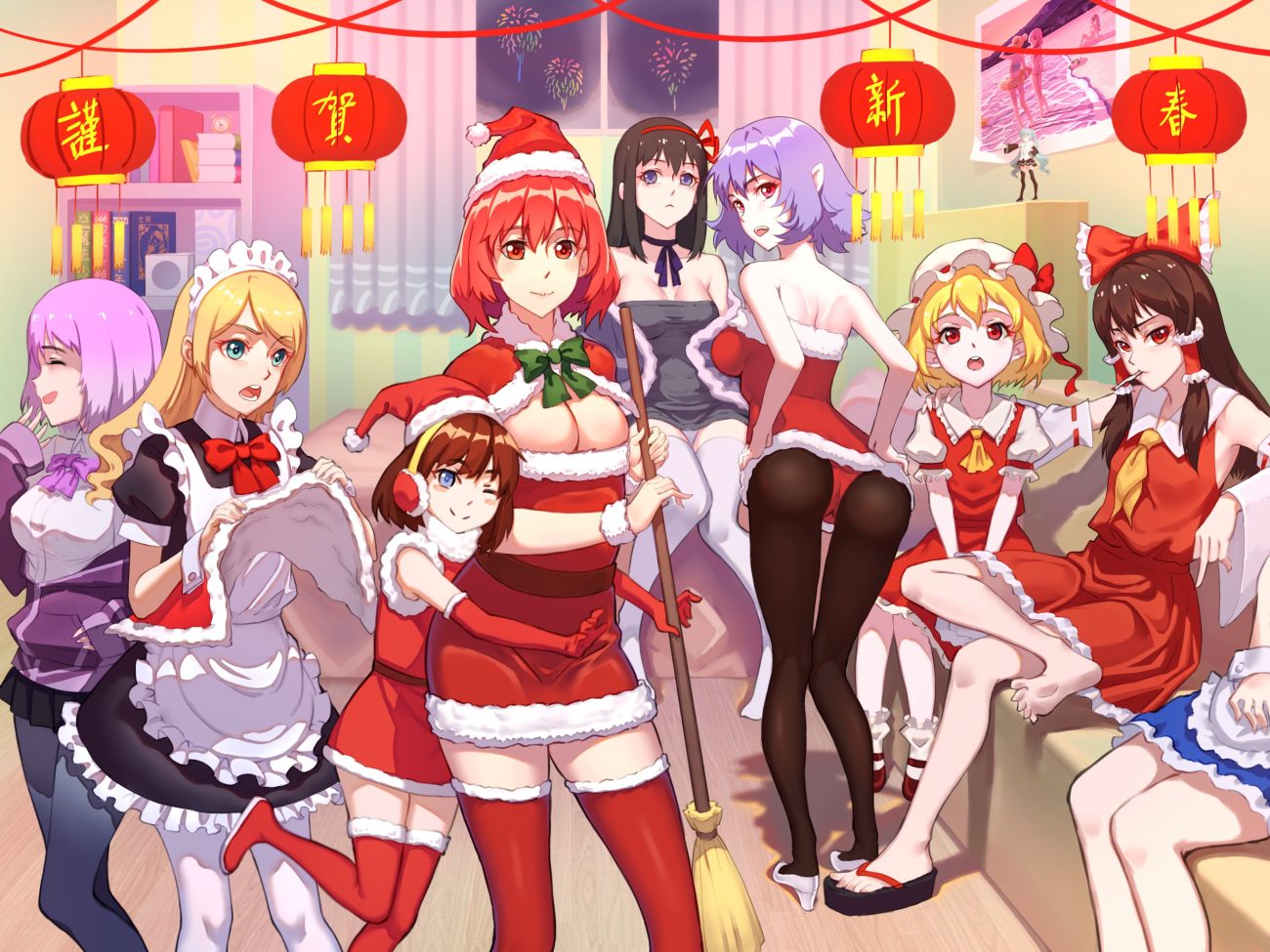 akemi homura christmas crossover flandre scarlet hakurei reimu izayoi sakuya mahou shoujo madoka magica maid remilia scarlet school uniform shinjou akane ssss.gridman tagme (character) touhou user yunm5888