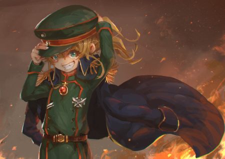 akamidoriao (rgb) brown hair fire green eyes hat loli military short hair tanya degurechaff uniform youjo senki