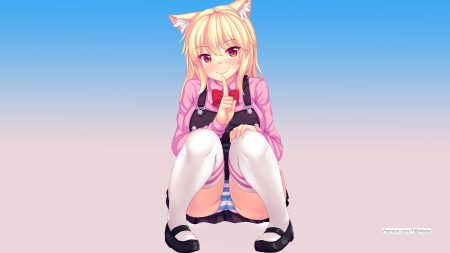 animal ears blonde hair cameltoe catgirl fast-runner-2024 gradient long hair orange eyes original panties striped panties thighhighs third-party edit tiffy underwear upskirt watermark
