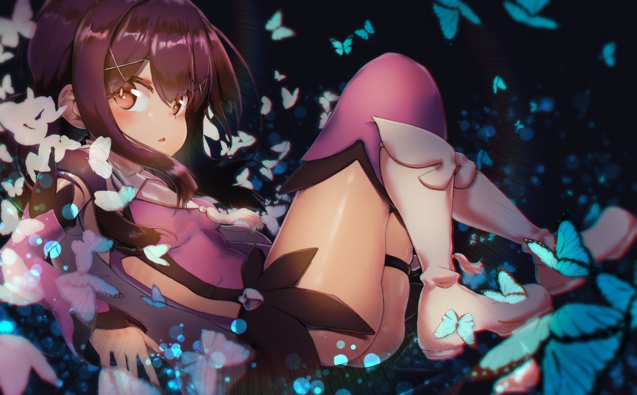 bodysuit boots brown eyes brown hair butterfly fate/kaleid liner prisma illya fate (series) karu (ricardo 2628) loli miyu edelfelt