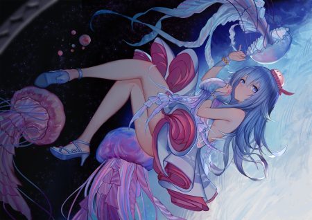 animal aqua eyes aqua hair haiyi long hair pre (preecho) synthesizer v underwater water