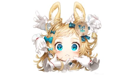 animal ears aqua eyes blonde hair bow bunny ears bunnygirl gloves original ribbons ryota (ry o ta) signed white