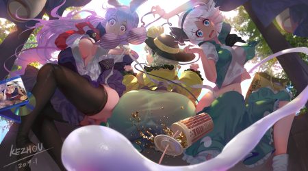 animal ears ass bra breasts bunny ears bunnygirl drink food green eyes hat headband kezhou komeiji koishi konpaku youmu long hair myon no bra panties pink hair red eyes reisen udongein inaba see through short hair signed socks thighhighs touhou underwear undressing upskirt white hair yagokoro eirin