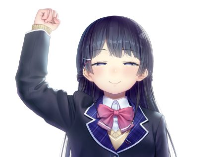 black hair blue eyes bow close kath long hair nijisanji parody school uniform tsukino mito white