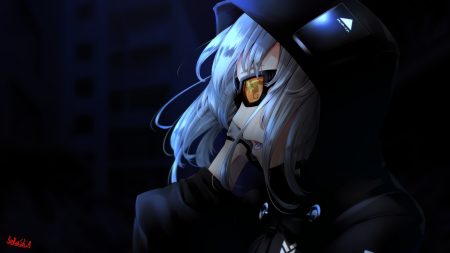 anthropomorphism close dark girls frontline gloves hood kel-tec ksg (girls frontline) rurushia short hair signed sunglasses white hair