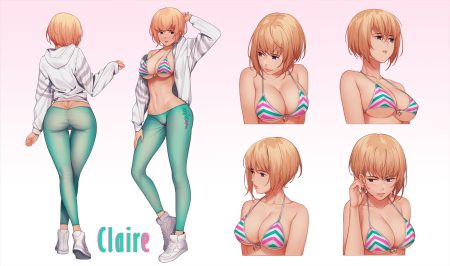 ass bikini top blonde hair blue eyes breasts cameltoe cleavage erect nipples eventh7 gradient hood original short hair skintight tattoo underboob