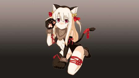 animal ears blush catgirl cosplay fate/kaleid liner prisma illya fate (series) gloves hgm (cjh4563) illyasviel von einzbern loli long hair red eyes tail third-party edit white hair