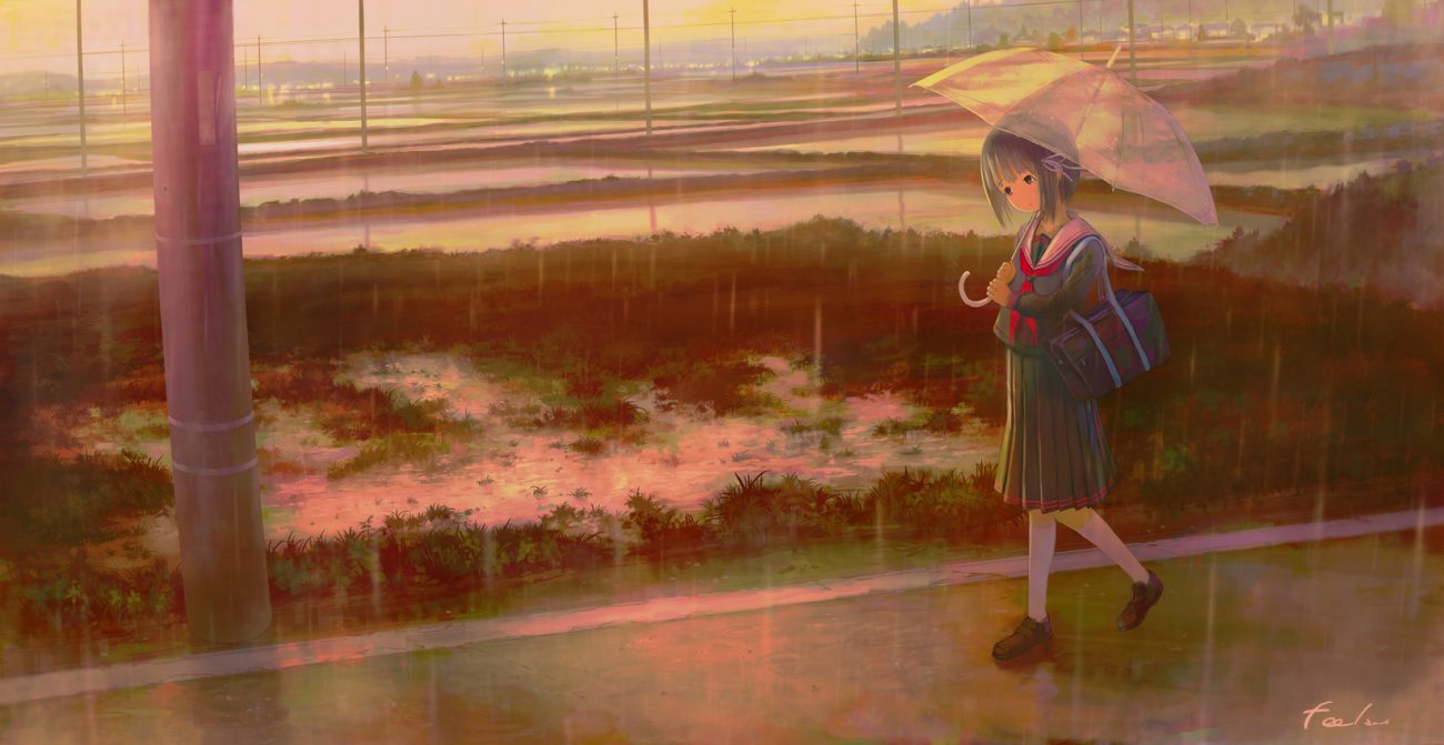 feel (nasitaki) kneehighs original rain scenic school uniform signed umbrella water