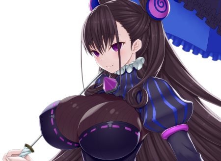 asamura hiori black hair breasts close fate/grand order fate (series) long hair murasaki shikibu purple eyes umbrella white