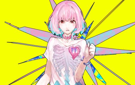 collar idolmaster idolmaster cinderella girls pink hair red eyes short hair wristwear yellow yorurokujuu yumemi riamu