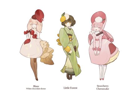 boots bow brown hair dress gloves gwayo headdress japanese clothes kimono lolita fashion original pantyhose pink eyes pink hair short hair white yellow eyes
