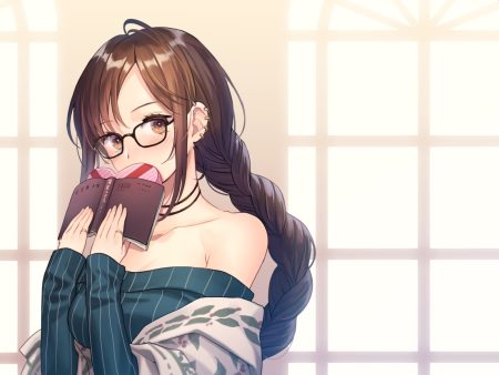 blush book braids brown eyes brown hair candy chocolate consort yu (fate) fate/grand order fate (series) glasses long hair ponytail twintails valentine yamyom