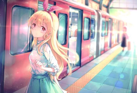 aikatsu! blonde hair headband hiten (hitenkei) hoshimiya ichigo long hair red eyes scan skirt train watermark