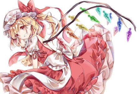 ayatsuki sugure blonde hair bow dress flandre scarlet hat pointed ears red eyes touhou vampire wings