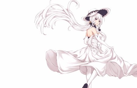 anthropomorphism azur lane blue eyes dress elbow gloves gloves hat illustrious (azur lane) long hair mamizu skirt lift stockings white white hair