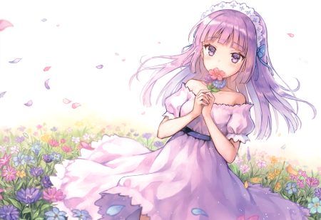 aikatsu! dress flowers hikami sumire hiten (hitenkei) long hair petals purple eyes purple hair scan
