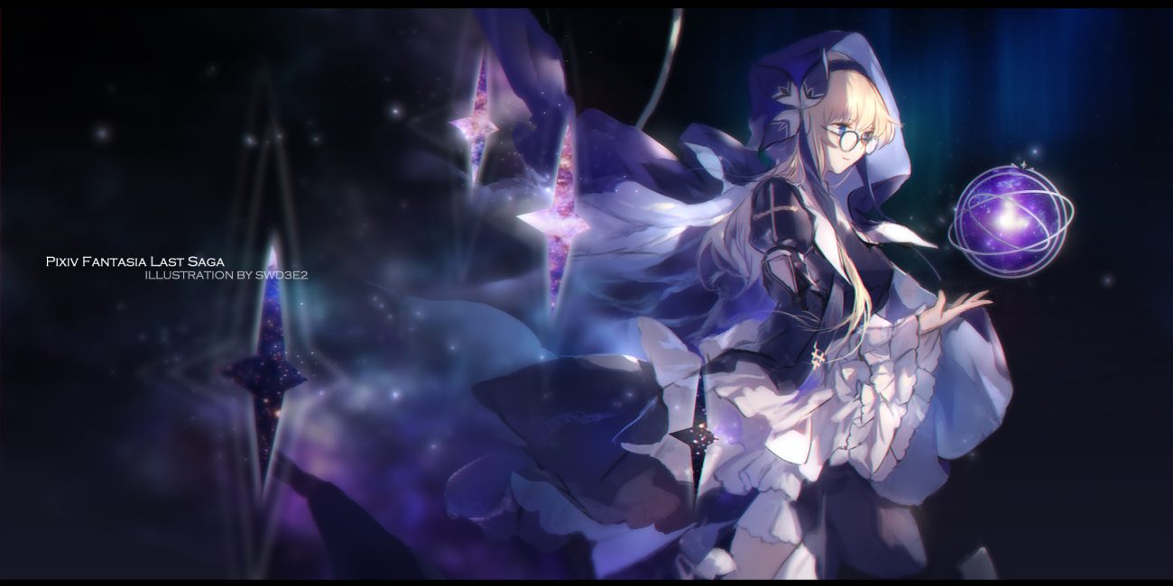 blonde hair blue eyes cross glasses headband hood lolita fashion long hair magic original pixiv fantasia swd3e2 watermark