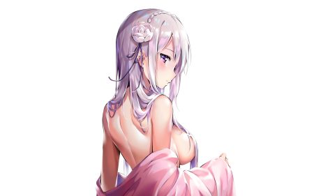 ale nqki braids breasts emilia (re:zero) long hair no bra purple eyes purple hair re:zero kara hajimeru isekai seikatsu third-party edit white