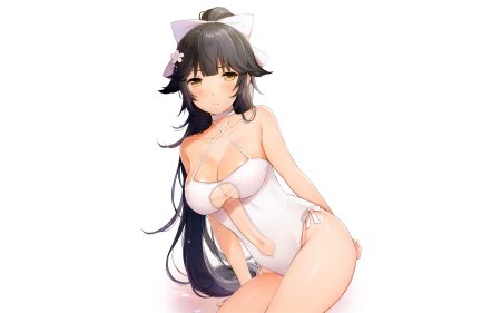 6u (eternal land) anthropomorphism azur lane blush long hair navel takao (azur lane) third-party edit white yellow eyes