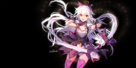black crown granblue fantasy long hair panties red eyes signed sketch swd3e2 tagme (character) thighhighs underwear white hair wristwear
