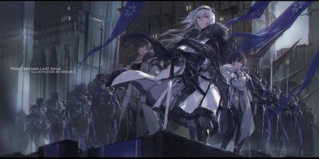 armor blue eyes gray hair group headband long hair male original pixiv fantasia swd3e2 sword watermark weapon