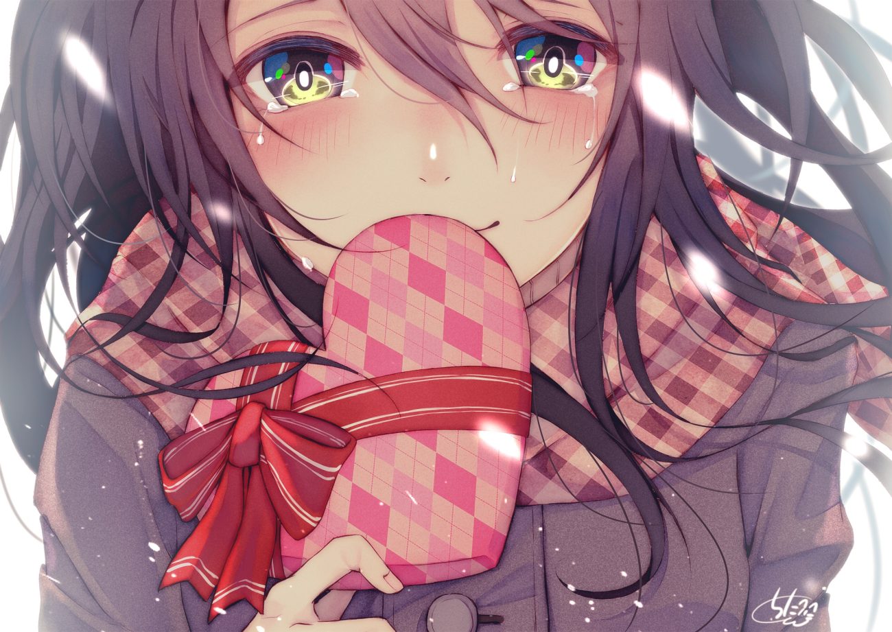 black hair blush chita (ketchup) close long hair original scarf tears valentine